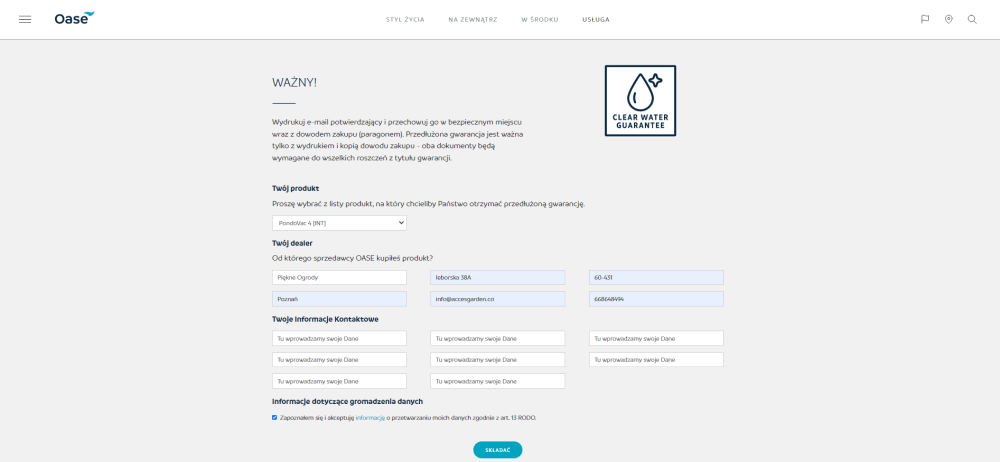 oase-przedłużenie-gwarancji